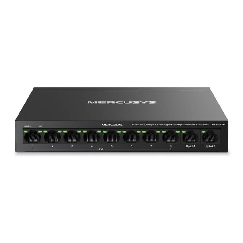 MS110CMP-img1 Switch de Escritorio 8 Puertos 10/100 Mbps PoE+ y 2 Puertos Gigabit (MS110CMP) - Imagen 1